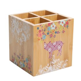 Gibson Urban Market 5.5 Inch Square Bamboo Utensil Holder in Animal and Floral Print