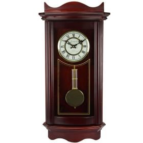 Bedford Clock Collection Weathered Chocolate Cherry Wood 25 Inch Wall Clock with Pendulum