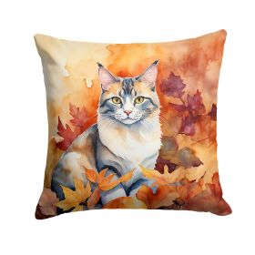 Aphrodite Giant Cat in Fall Leaves Throw Pillow Machine Washable, Indoor Outdoor Decorative Pillow for Couch, Bed or Patio, 18Hx18W