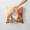 Aphrodite Giant Cat in Fall Leaves Throw Pillow Machine Washable, Indoor Outdoor Decorative Pillow for Couch, Bed or Patio, 18Hx18W