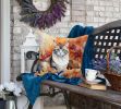 Aphrodite Giant Cat in Fall Leaves Throw Pillow Machine Washable, Indoor Outdoor Decorative Pillow for Couch, Bed or Patio, 18Hx18W