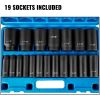 VEVOR Impact Socket Set 1/2 Inches 19 Piece Impact Sockets, Deep Socket, 6-Point Sockets, Rugged Construction, Cr-V