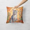 Egyptian Mau Cat in Fall Leaves Throw Pillow Machine Washable, Indoor Outdoor Decorative Pillow for Couch, Bed or Patio, 18Hx18W