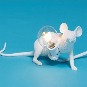 Nordic Creative Mini Animal Mouse Lamp Living Room Dining Room Bedroom Clothing Store Personalized Eye Protection Gift Resin Table Lamp (Option: White-Prone position-AU)